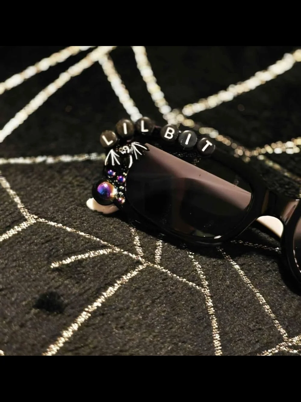 Custom toddler Black Beaded Sunglasses - 'Lil Bit Batty'